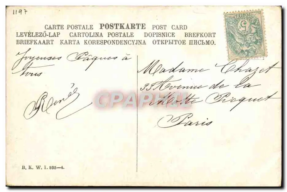 Bébés sur des papillons — scène de ciel et de paysage — éditeur B. K. W. I. 983-4 - Rückseite