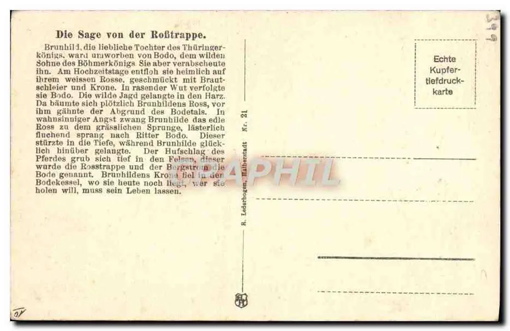 Bodetal (Harz) — legenda o Roßstrappe — wydanie R. Lederhagen, Halle (Saale) - Rewers