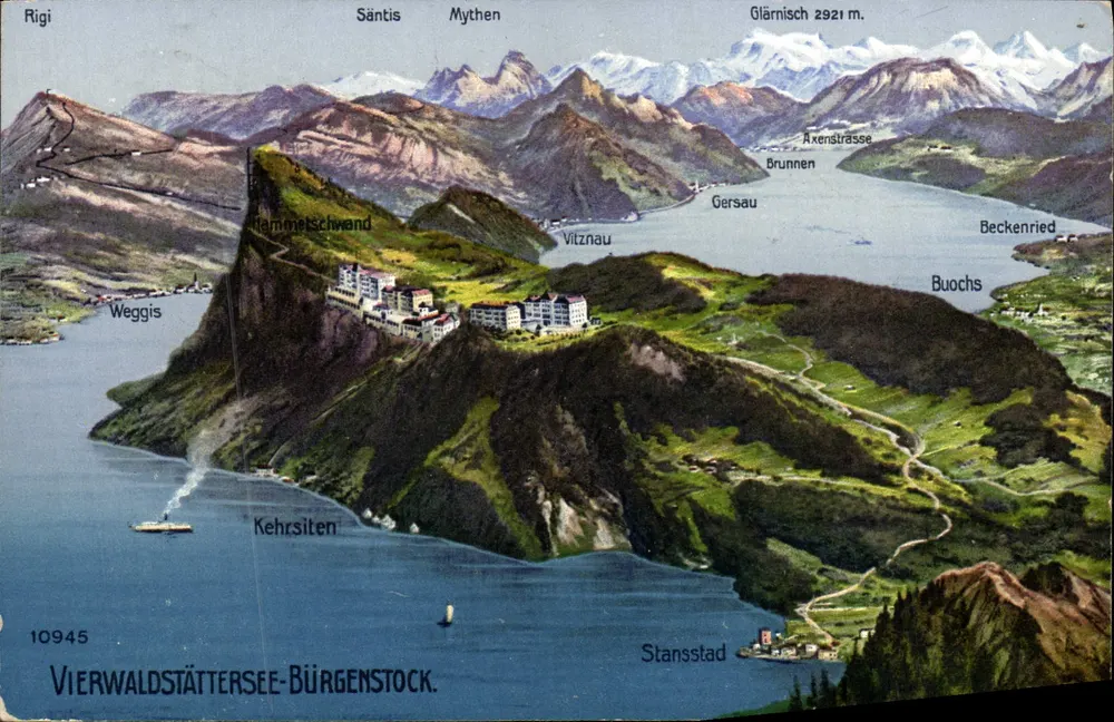 Lago Vierwaldstättersee — vista panorâmica — editor Wehrli A.-G., Kilchberg-Zürich, n° 10945 - Frente