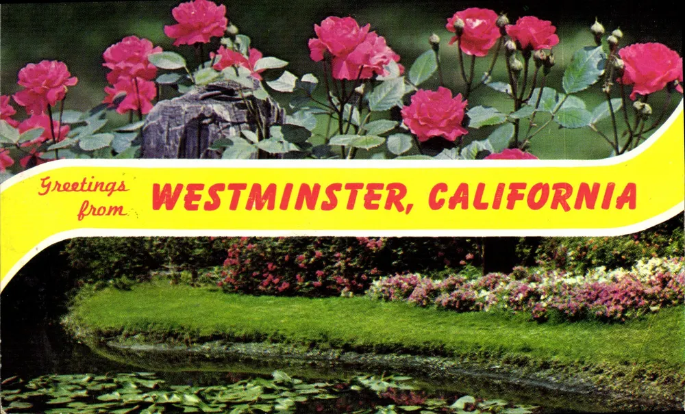 Rosas e lago — Westminster, Califórnia — Dexter Repro Rights 30044-B - Frente