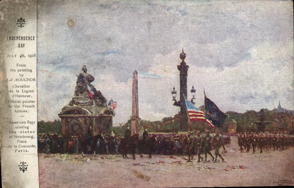 Dia da Independência — 4 de julho de 1918 — Praça da Concórdia, Paris — segundo uma pintura de J.-F. Bouchour - Frente