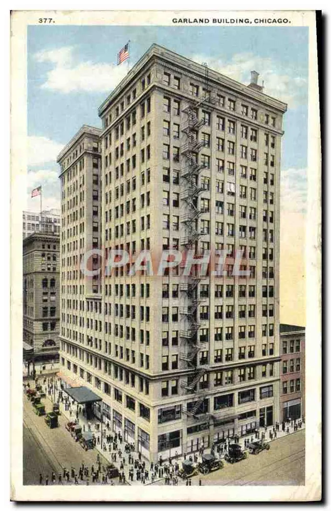 Garland Building, Chicago — immeuble de bureaux avec échelle de secours extérieure — éditeur XIX & CO. CHICAGO, n° 377 - Frente