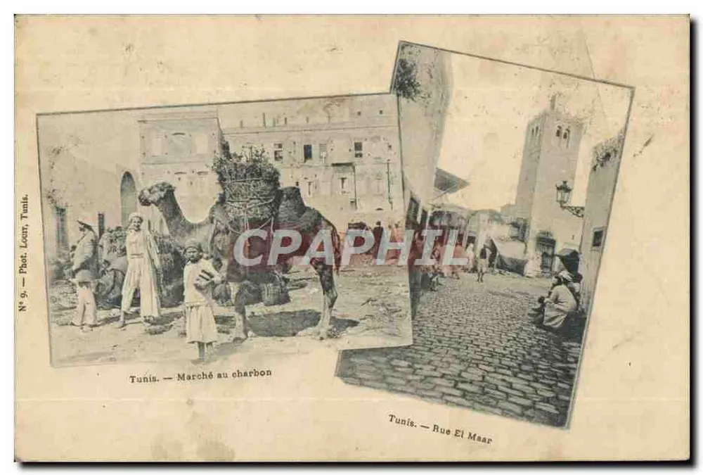 Tunis — Kohlenmarkt — Rue El Maar — Phot. Lour, Tunis, N° 9 - Vorderseite