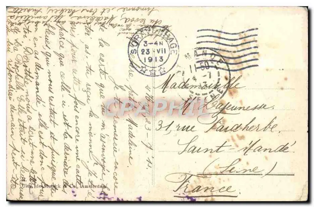 Moinho de vento holandês — paisagem fluvial — Uitg. de Murel & Co., Amsterdam - Verso