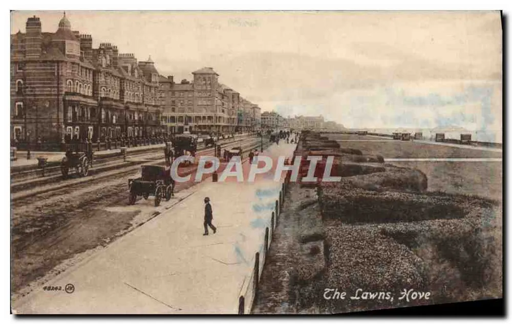 Os gramados, Hove — vista da promenade e dos edifícios — Série Valentine's - Frente