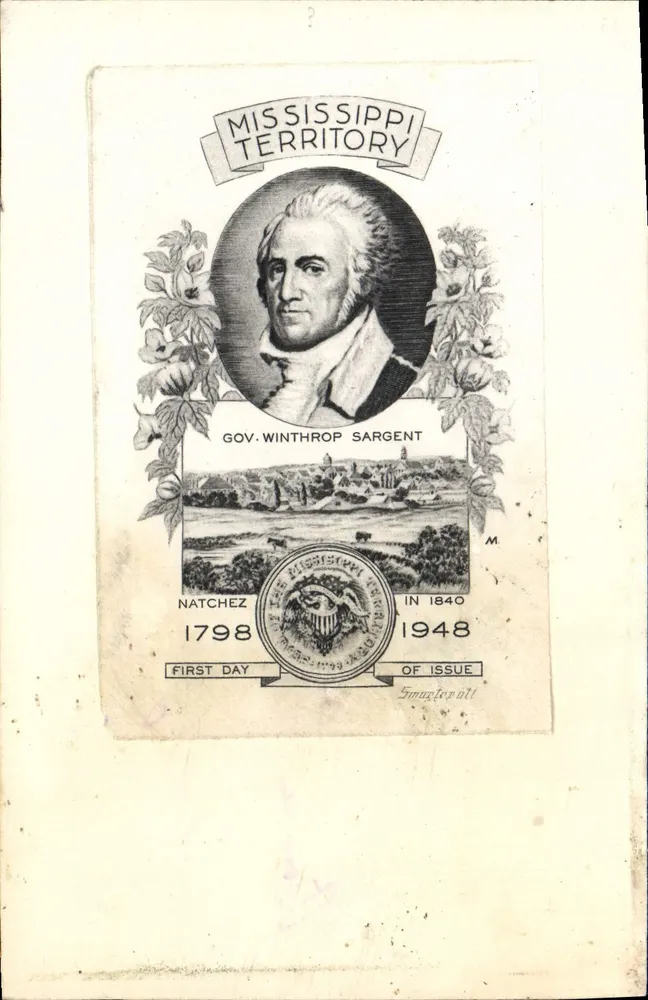 Território do Mississippi — Governador Winthrop Sargent — Natchez 1798/1948 — primeira data de emissão 1948 - Frente