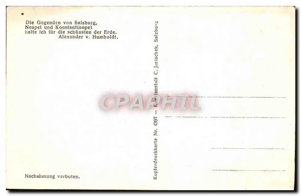 Salzburg von der Humboldt-Terasse — Panoramablick — Kupferdruckkarte Nr. 4397 - Rückseite