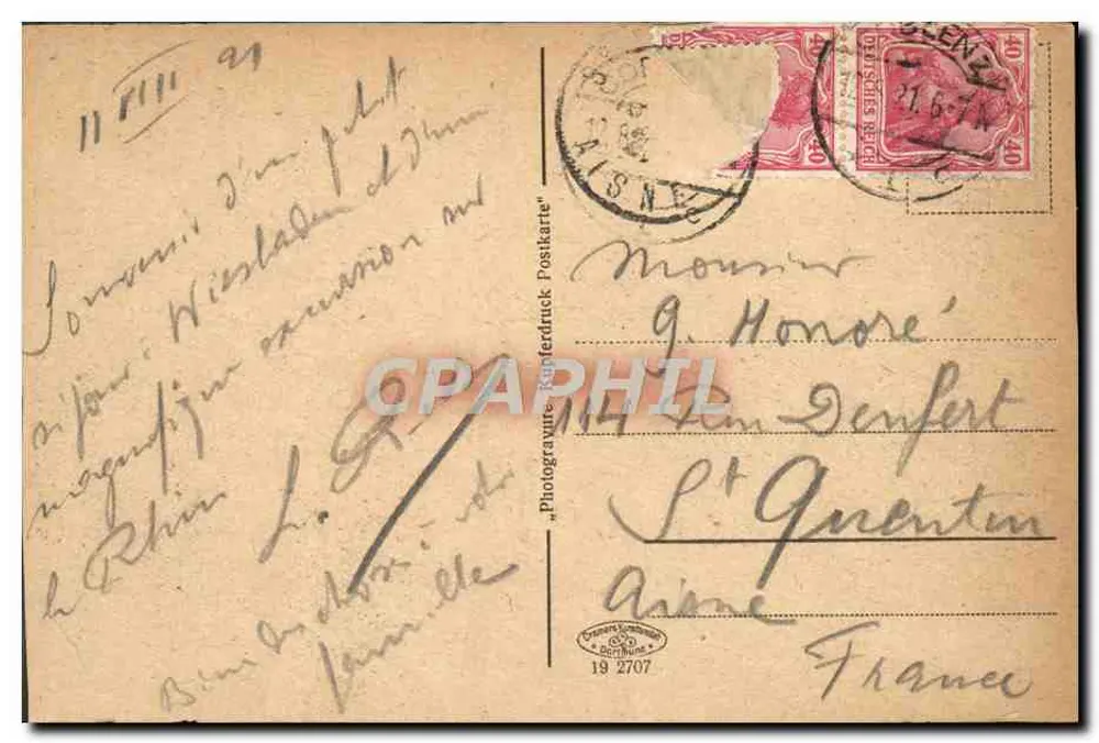Wiesbaden — Kurhaus, Garfenseite — Photogravure, Postdruck - Verso