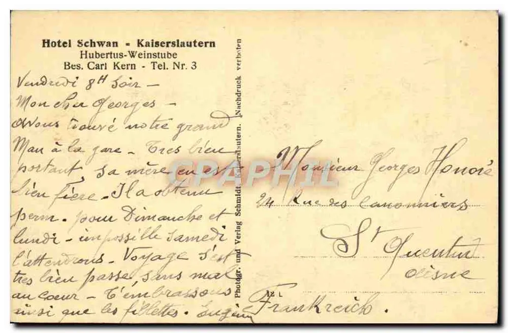 Hôtel Schwan - Kaiserslautern — Hubertus-Weinstube, éditeur Hubertus-Weinstube, n° 12 L - Verso