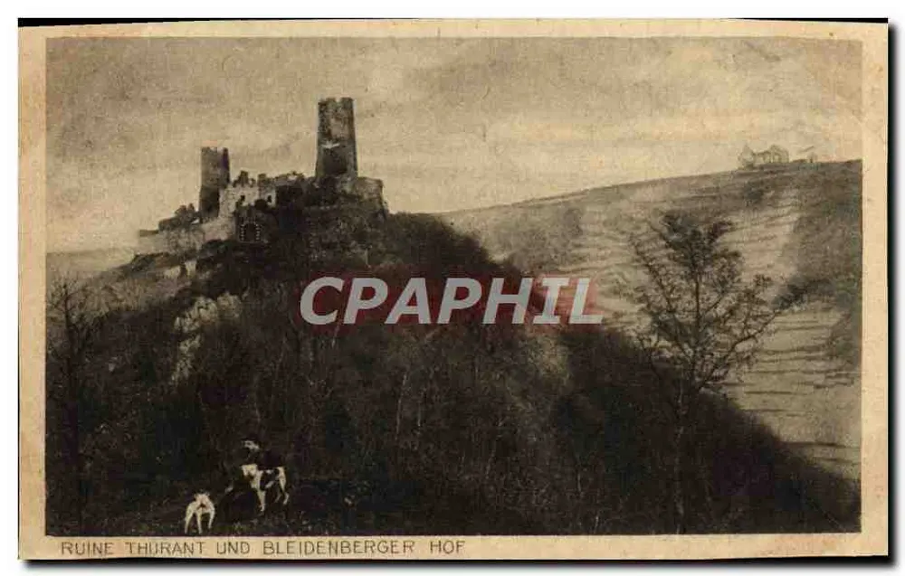 Ruin de Thürant et Bleidenberger Hof — vue de la forteresse sur une colline, éditeur Ludwig Bösch, Mainz - Anverso