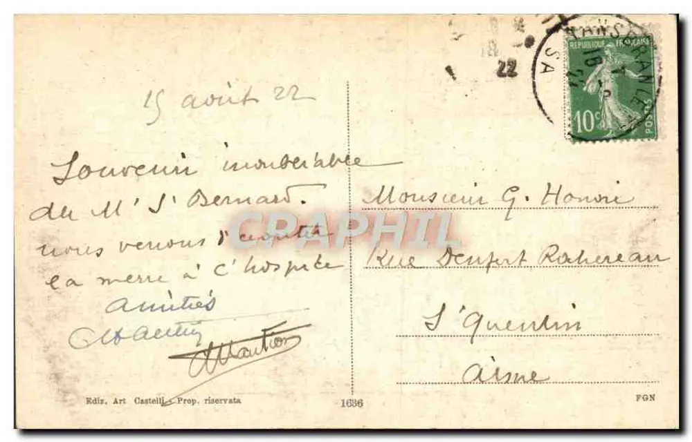 ओस्पिज़िओ (ऊँचाई मीटर 2188) और पुंटा लांसेब्रानलेटा (मीटर 2936) — पिक्कोलो सैंट बर्नार्डो — एडी. आर्ट कास्टेल्ली, संख्या 1636 - पीछे