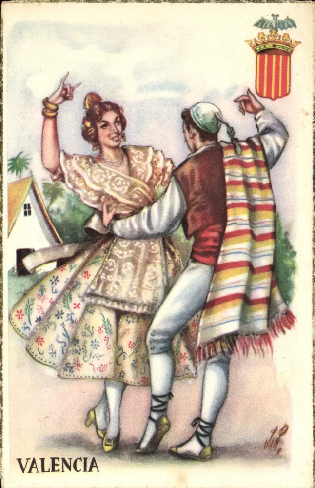 Valência — dançarinos em traje tradicional — Postales Bea, série 31 - Frente