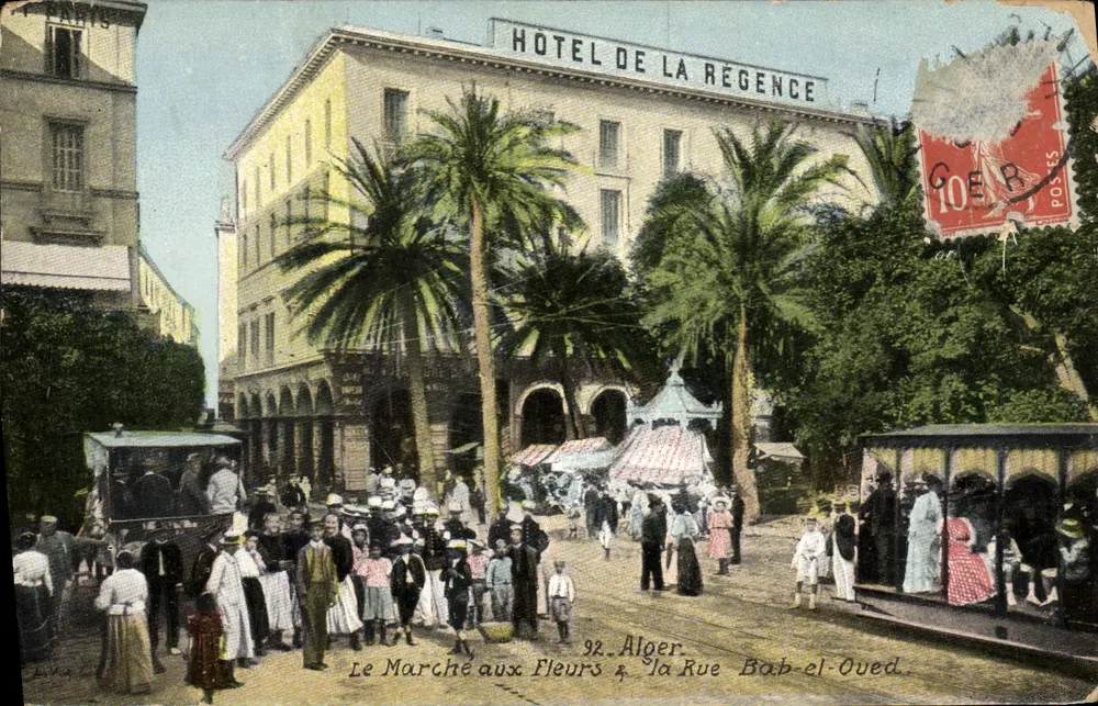 Alger — Le Marché aux Fleurs à la Rue Bab-el-Oued — Hôtel de la Régence — Édition Aquas-Photo V.S. - Vorderseite