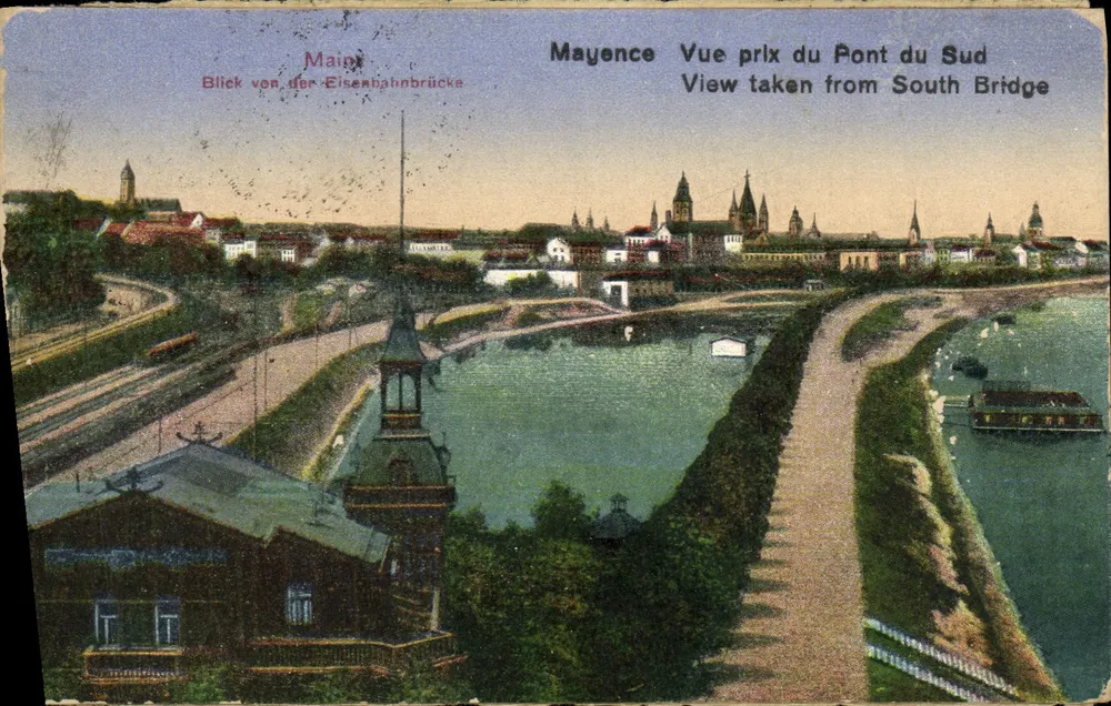 Mayenza — Vista tomada desde el Puente del Sur — editor no identificado, número de serie no visible - Anverso