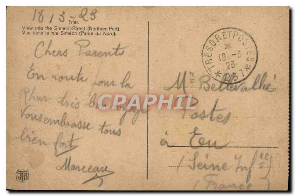 Trier — vue aérienne de la Simeonstraße (Nordl. Stadtteil) — éditeur Trierer Bild- und Postkarten-Verlag - Achterkant