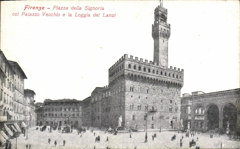 Florenz - Piazza della Signoria mit Palazzo Vecchio und Loggia dei Lanzi - Vorderseite