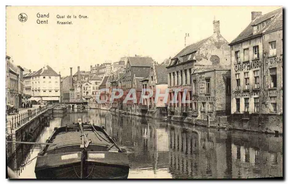 Gand - Quai de la Grue — Ansicht des Kanals mit Boot und Gebäuden — Verlag Nels, Brüssel - Vorderseite