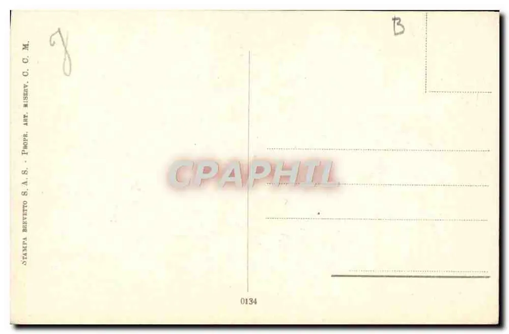 Alpejskie wioski z wieżą kościoła — malowana wersja — Stampa Brevetto S.A.S. nr 0134 - Rewers