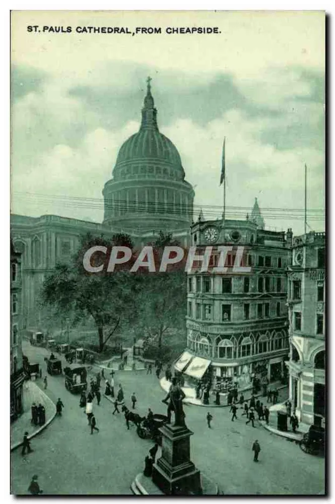 Catedral de São Paulo, vista de Cheapside — vista panorâmica — sem editor ou número de série visíveis - Frente