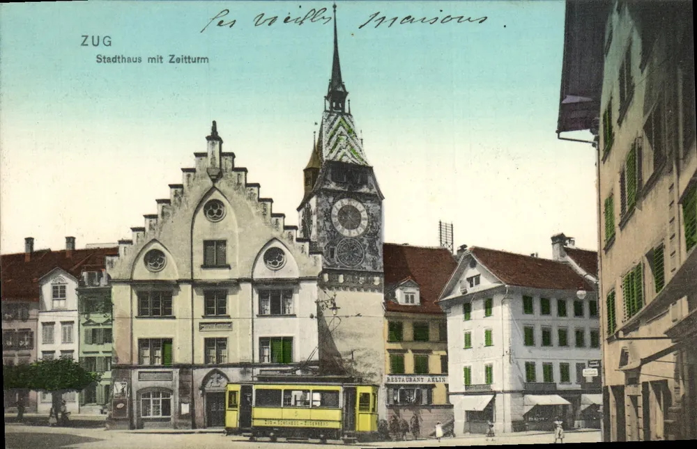 Zug — Rathaus mit Uhrturm — unbekannter Verlag, Seriennummer nicht sichtbar - Vorderseite