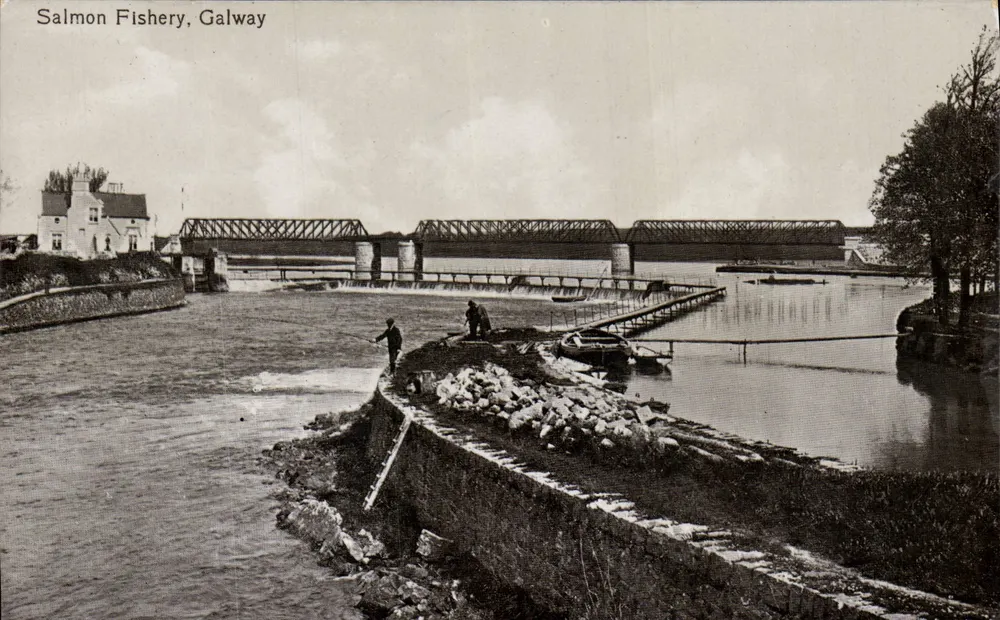 Salmon Fishery, Galway — vue de la pêche au saumon — éditeur inconnu, n° de série non visible - Recto