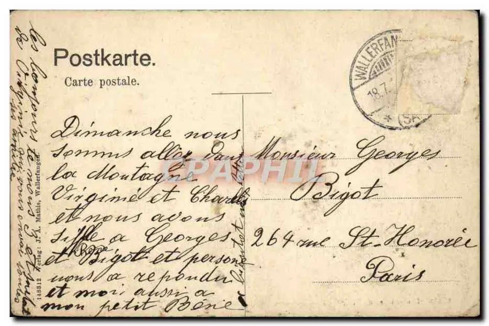 Wallerfangen a.d. Saar — rue du Bezirksstrasse avec bâtiment à gauche affichant 'GASTHAUS I. HEITZLER' — éditeur non visible - Rückseite