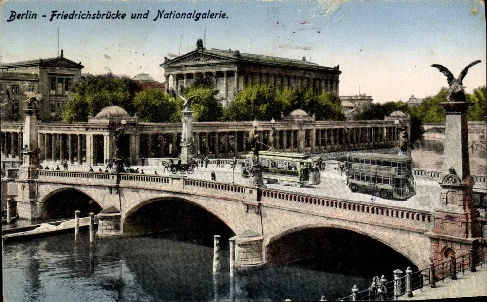 Berlin - Friedrichsbrücke und Nationalgalerie. — Ansicht der Friedrichsbrücke mit der Nationalgalerie im Hintergrund, Verlag I.W.B. n°55 - Vorderseite