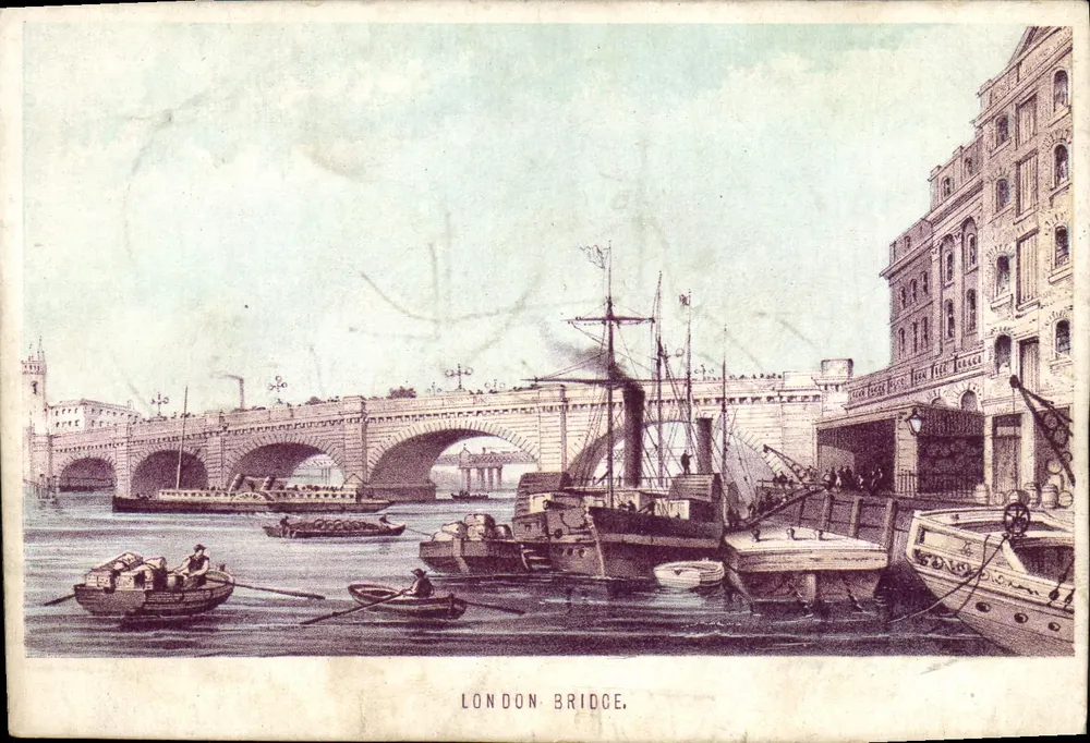 London Bridge — vista do ponte e das embarcações — editor não identificado, número de série não visível - Frente