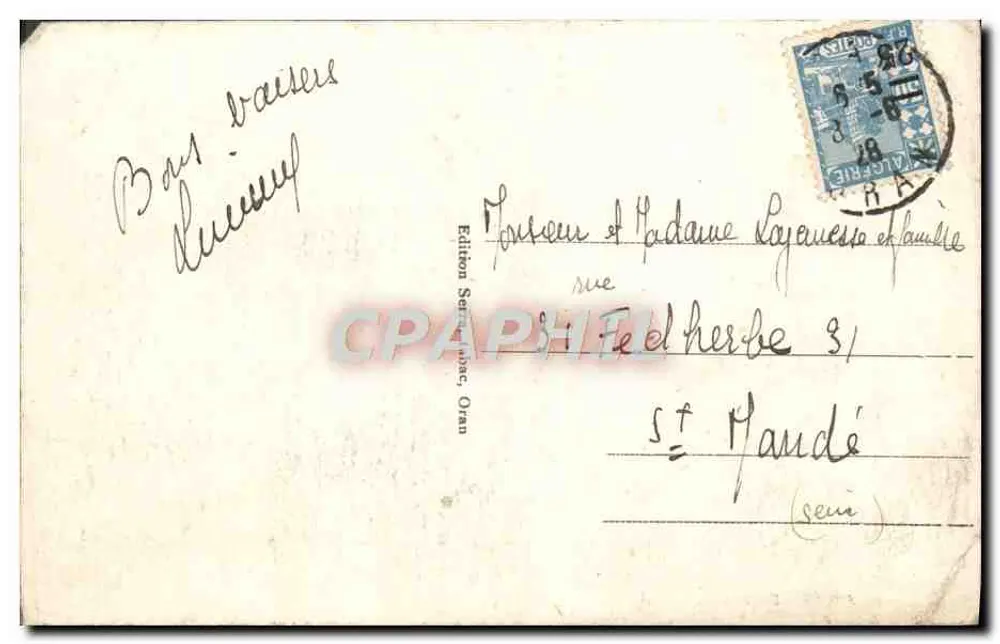 Oran - Hôtel Continental — éditeur Séring, n° 46 - Verso