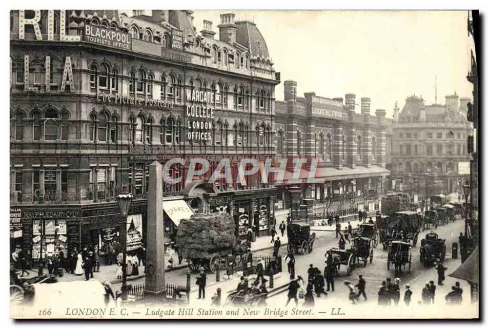Ludgate Hill Station und New Bridge Street — London — Verlag: The Picture Postcard, Nr. 166 - Vorderseite