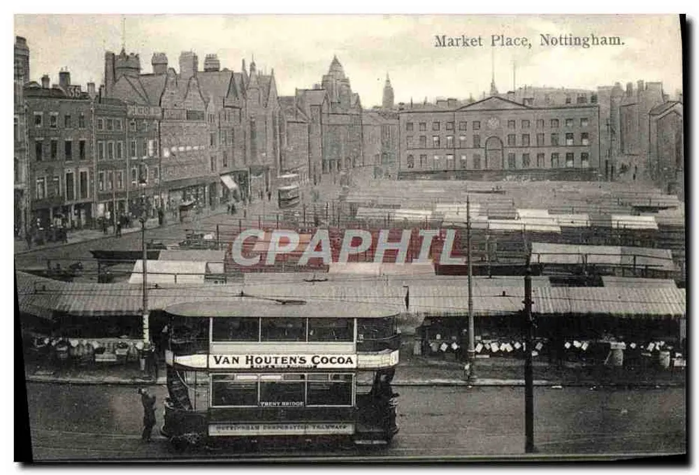 Market Place, Nottingham. — Ansicht des Marktes mit Straßenbahn — Boots Cash Chemists 'Pelham' Serie - Vorderseite