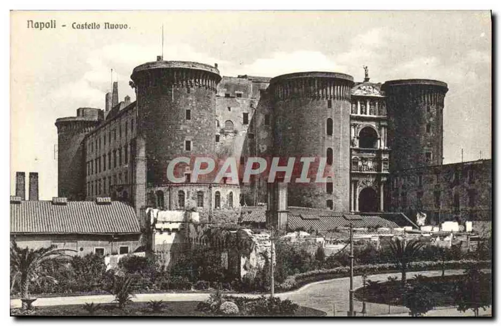 Nápoles - Castello Nuovo — vista do castelo com suas torres redondas — Editor Brunner & C, Como - Frente