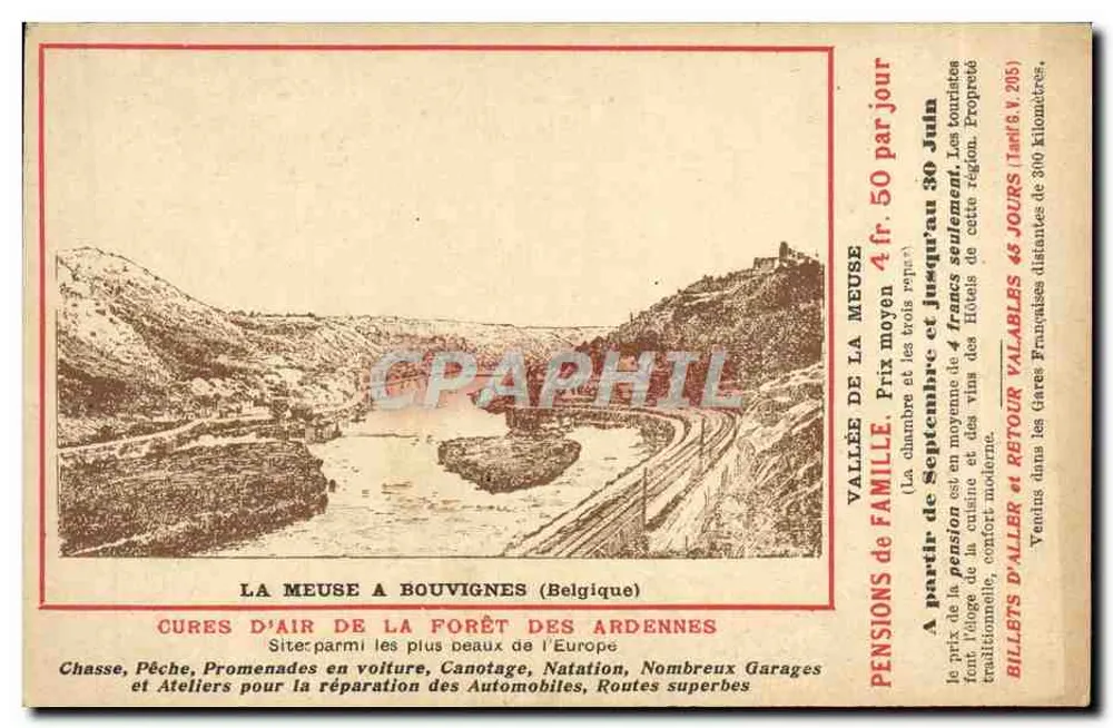 Die Meuse in Bouvignes (Belgien) — Tal der Meuse — Werbung und Hin- und Rückfahrkarten - Vorderseite