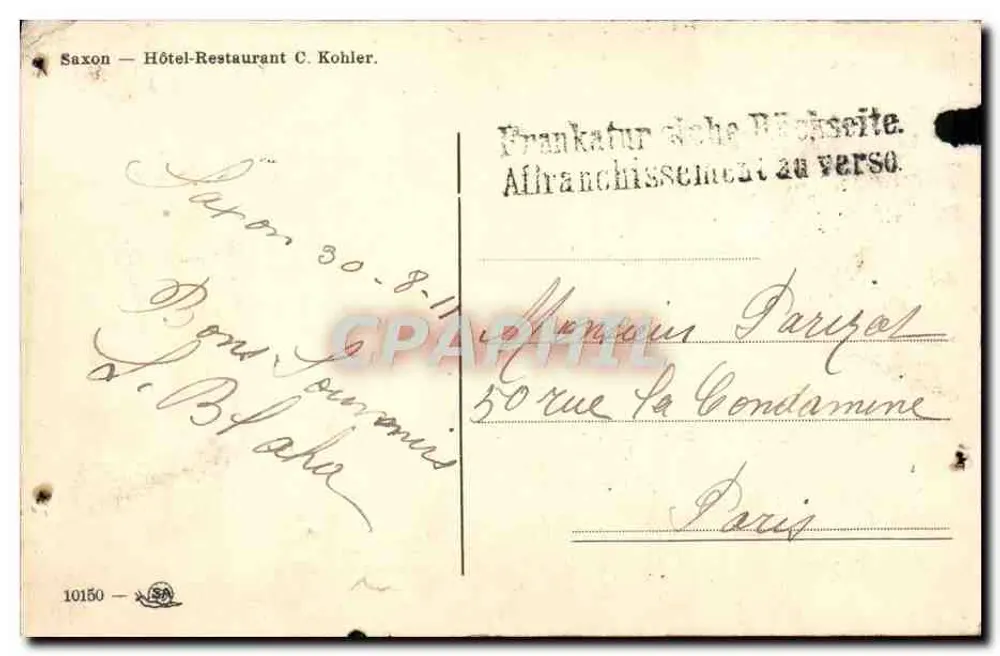 Saxon — Hôtel-Restaurant C. Kohler — éditeur C. Kohler - Rückseite