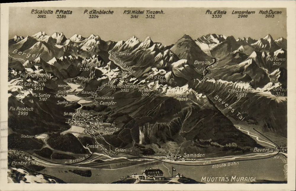 Vista aérea das Alpes italianas — Muottas Muraigl — Verlag M. Benz - Frente