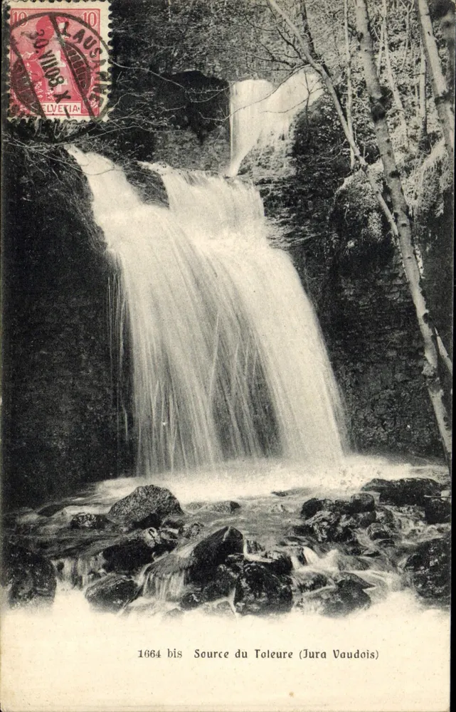 Fonte do Toleure (Jura Vaudois) — cachoeira na floresta — editor desconhecido, n° 1664 bis - Frente