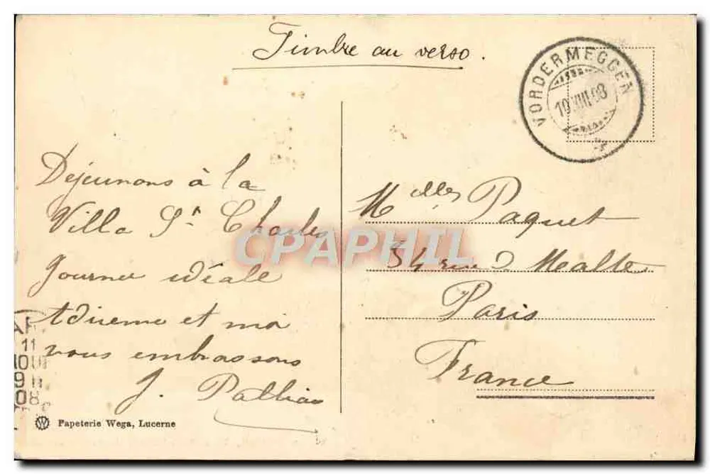 Vordermegggen, Villa St. Charles, Anhang: Bellevue — Papeterie Wegs, Lucerne - Rückseite