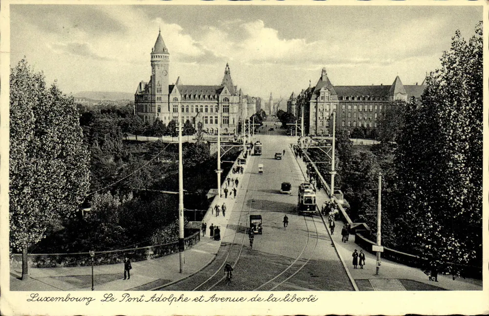 Luxemburg — Der Adolphe-Brücke und Avenue de la Liberté — Ausgabe Marcel Gellé, Nr. 5 - Vorderseite