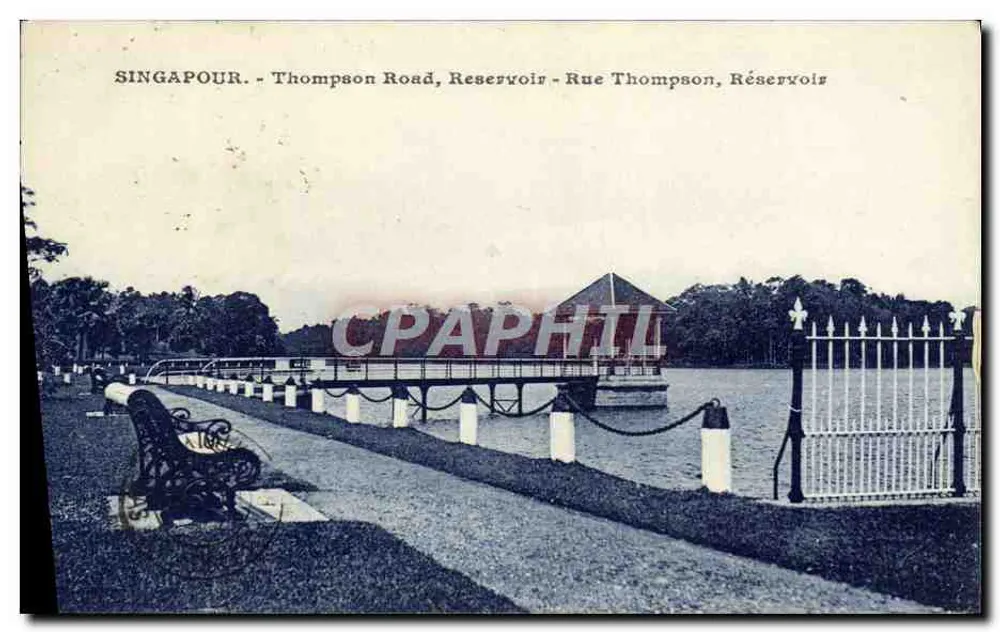Singapur - Thompson Road, Reservoir — Ansicht des Brückchens und der Hütte am Wasser, Verlag H. Grimaud, Marseille - Vorderseite