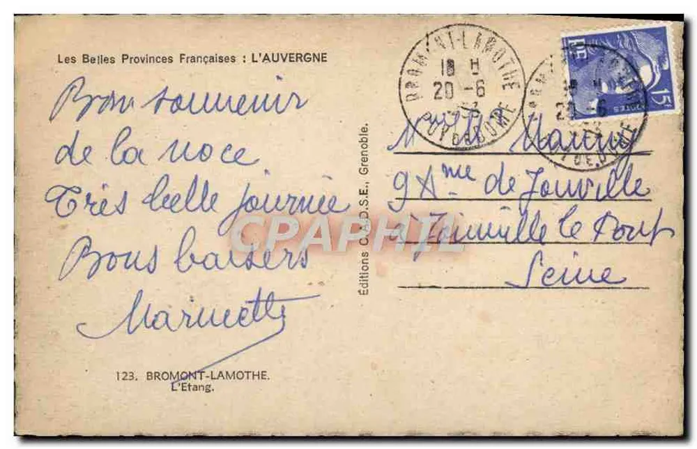 L'Etang — Bromont-Lamothé — Éditions C.A.D.S.E., Grenoble - Verso
