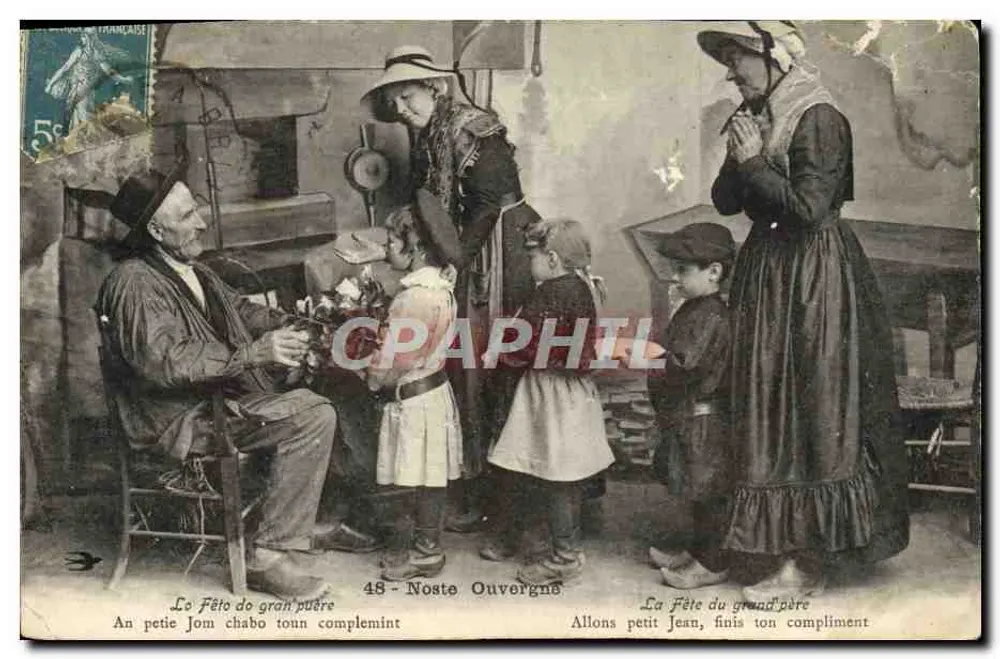 La Fête du grand-père — scène de famille dans une pièce rustique — éditeur Nostre Ouvèrgne, n°48 - Vorderseite