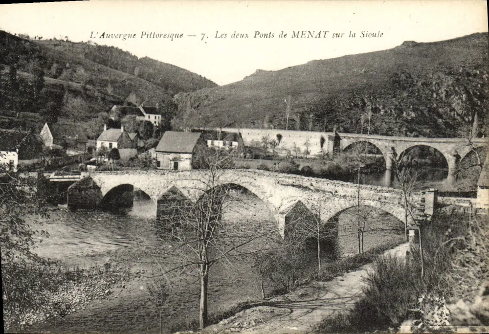 Die beiden Brücken von MENAT über die Sioule — L'Auvergne Pittoresque — 7. - Vorderseite