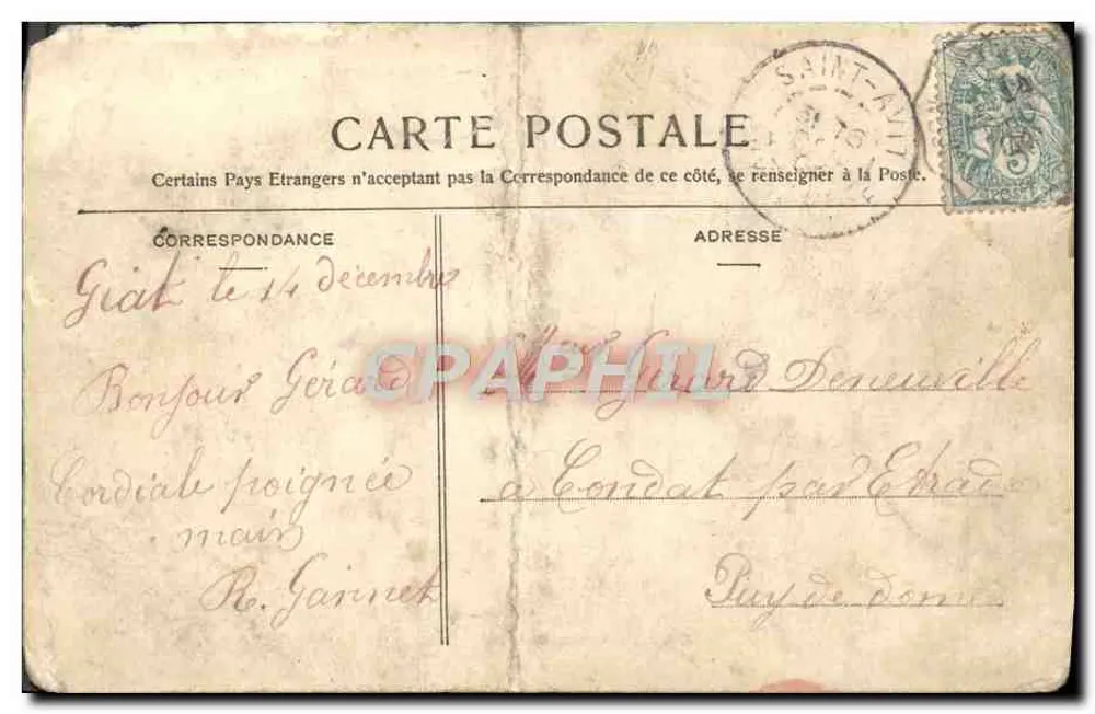 Giat (P.-de-D.) — Danse « l'Auvergnate » — Edit. Labas, Receveurs-Buraliste - Verso