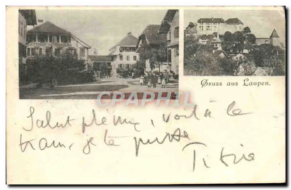 Laupen — vista da cidade e do castelo — editor não visível - Frente