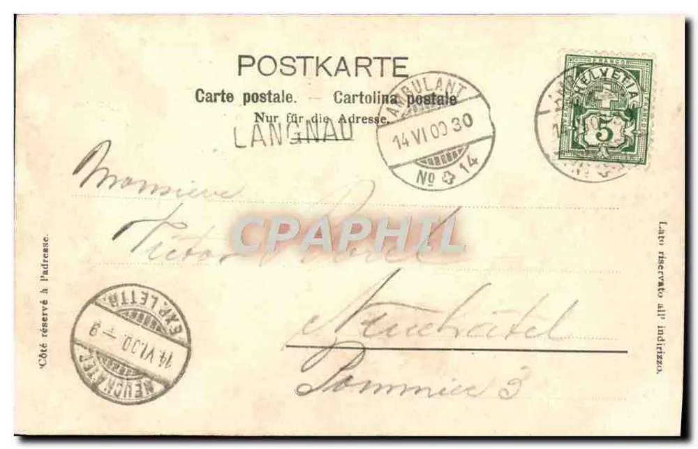 Langnau — vista panorâmica — Verlag von Emil Brand, número de série não visível - Verso