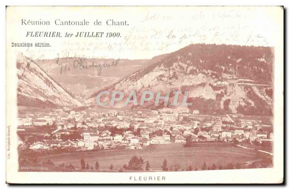 Fleurier — Kantonaler Gesangstag, 1. Juli 1900 — Zweite Ausgabe, Verleger L. Weiglhe-Ferod - Vorderseite