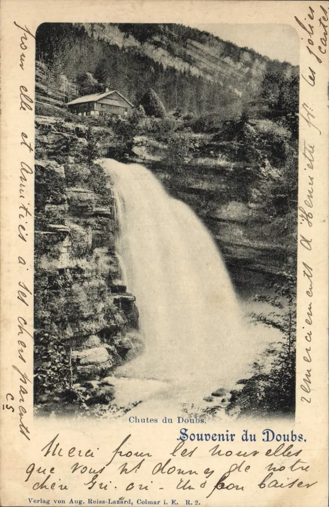 Doubs-Wasserfälle — Erinnerung an den Doubs — Verlag von Aug. Reiss-Lazard, Colmar i. E. R. 2. - Vorderseite