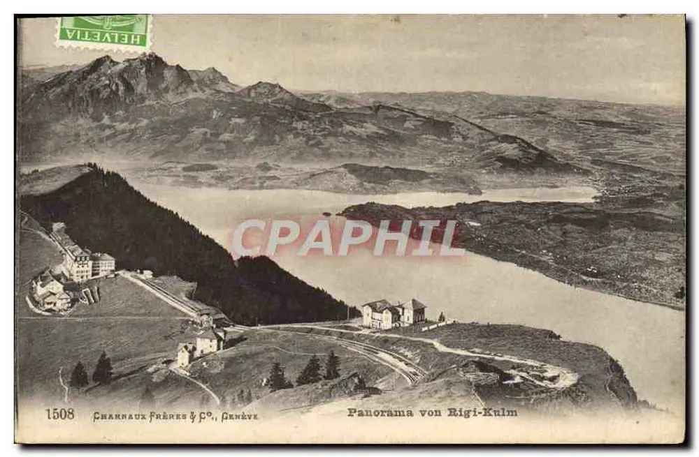 Panorama von Bigi-Kulm — vista sobre o lago Léman — Charnaux Frères & C°, Genebra, n°1508 - Frente