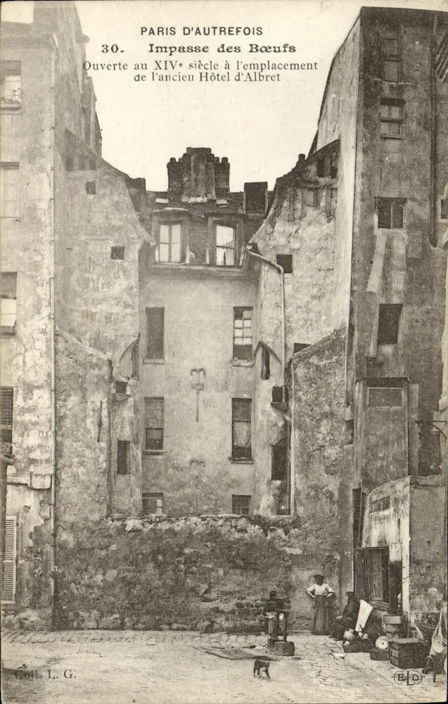 Paryż dawniej — Impas des Bœufs, otwarty w XIV wieku na miejscu dawnego Hôtel d'Albret — Gott L. G. - Awers
