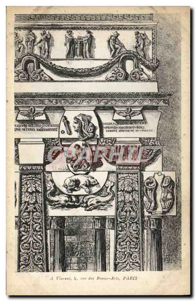 Detalhe de um monumento antigo em Paris — gravura — editor A. Vincent, 4, rue des Bonux-Aris, PARIS - Frente